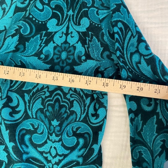 Talbots Green Teal Paisley Merino Wool Long Sleeve Open Cardigan Sweater Small - Picture 7 of 12